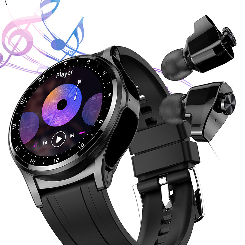 GT66 2-in-1 Leather Strap Smart Watch with TWS Bluetooth Headset Fitness Tracker Earbuds Combo