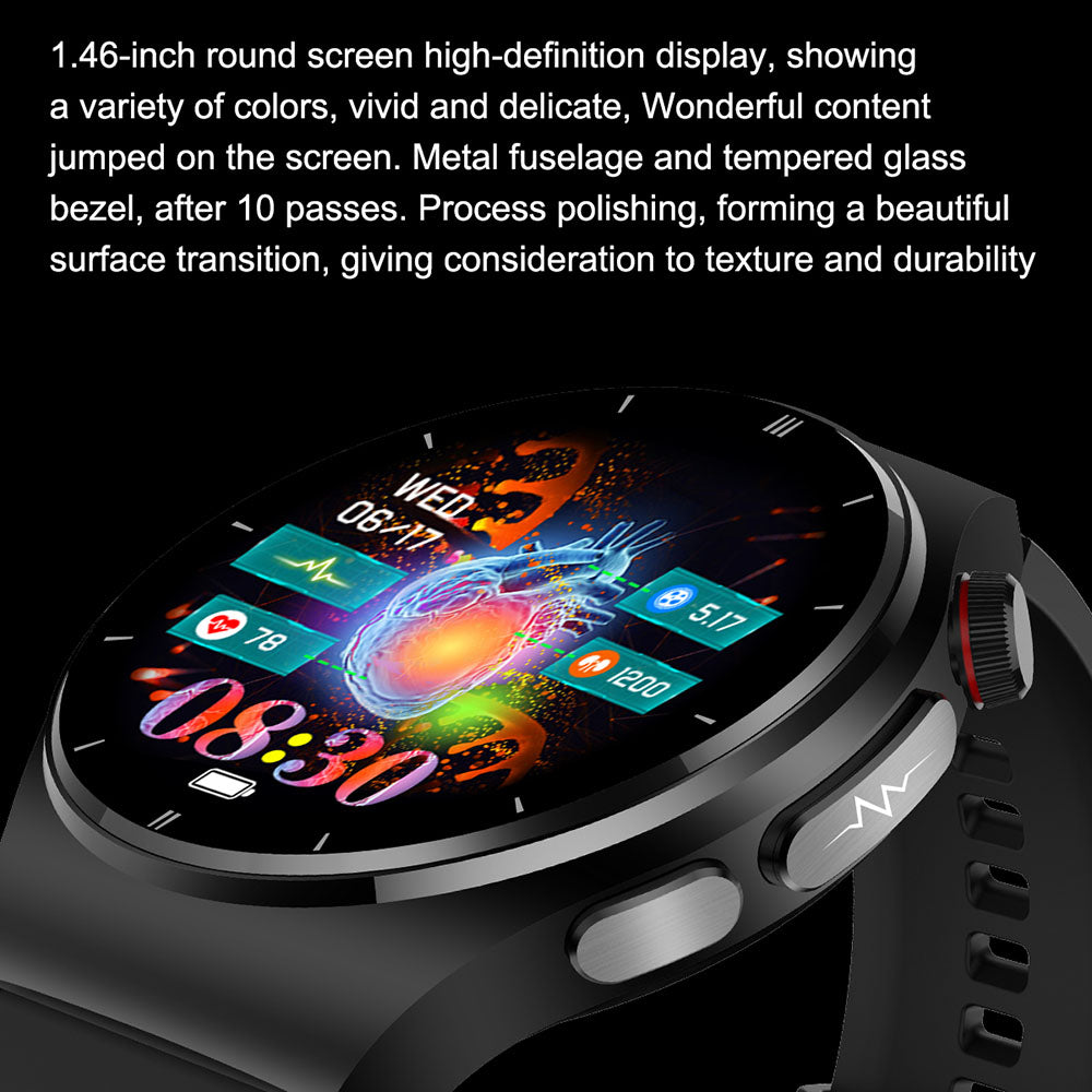 ET340 Bluetooth Call Watch ECG+PPG+SOS Function Health Status Sports Tracker Monitor Smartwatch with Silicone Strap