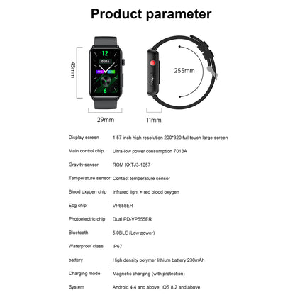 ET620 1.57 inch Electric Watch with ECG Temperature Heart Rate Monitoring Bluetooth Talk IP67 Waterproof Smart Bracelet, TPU Strap