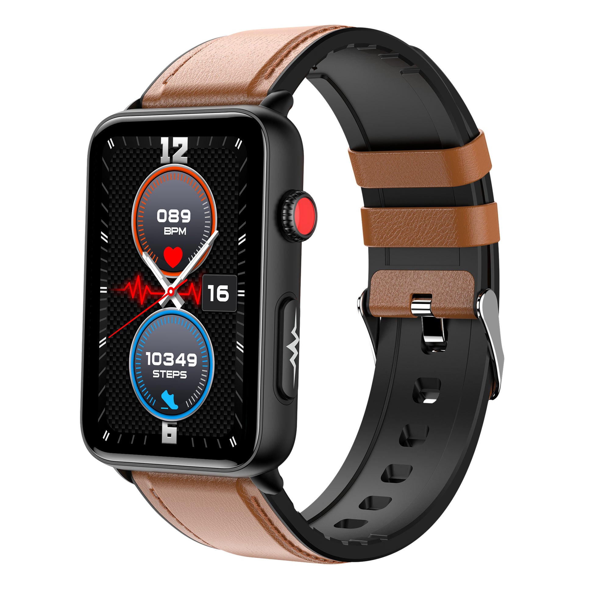 ET620 1.57 inch Smart Watch Bluetooth Call IP67 Waterproof Electric Bracelet with ECG Temperature Heart Rate Monitoring, Leather Strap