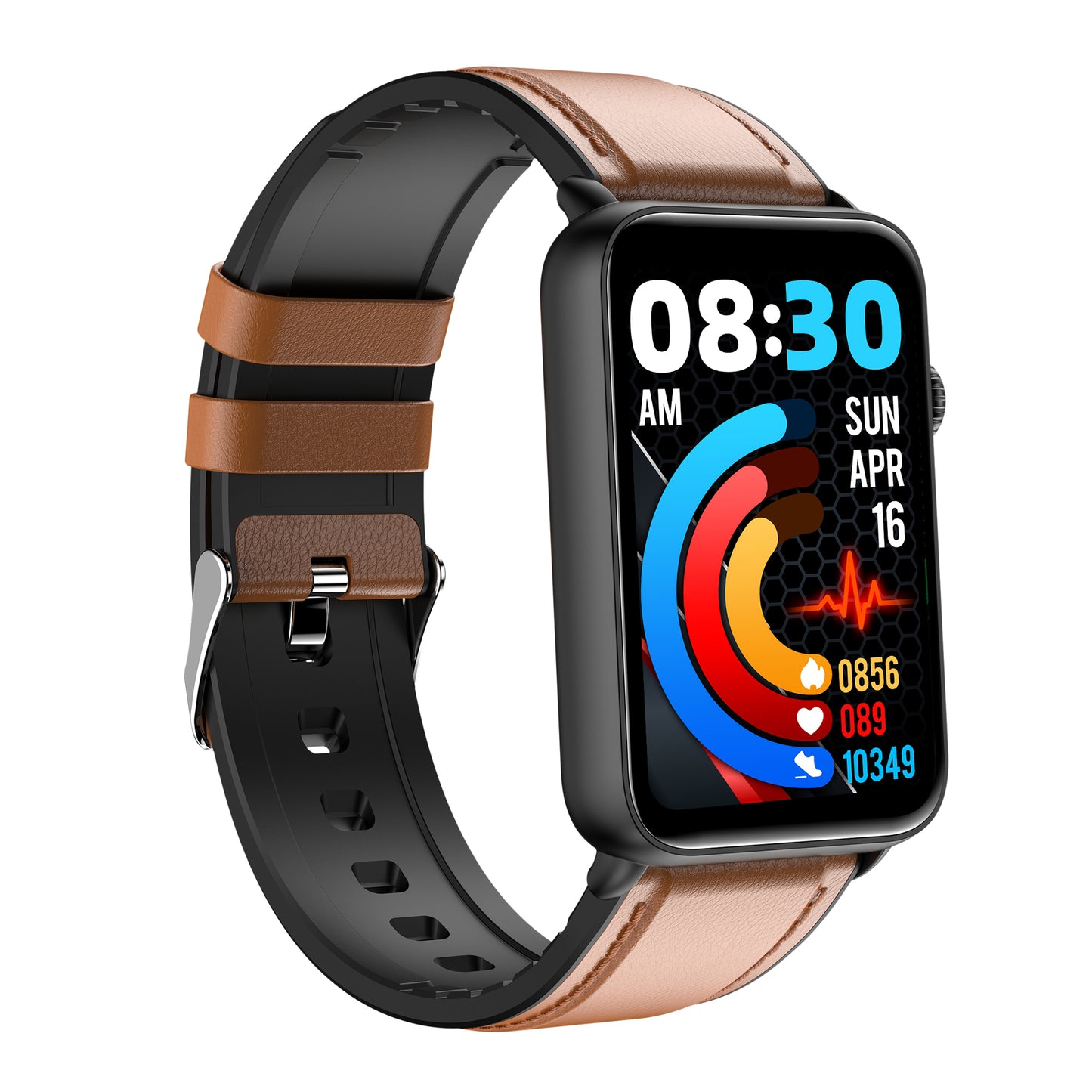 ET620 1.57 inch Smart Watch Bluetooth Call IP67 Waterproof Electric Bracelet with ECG Temperature Heart Rate Monitoring, Leather Strap