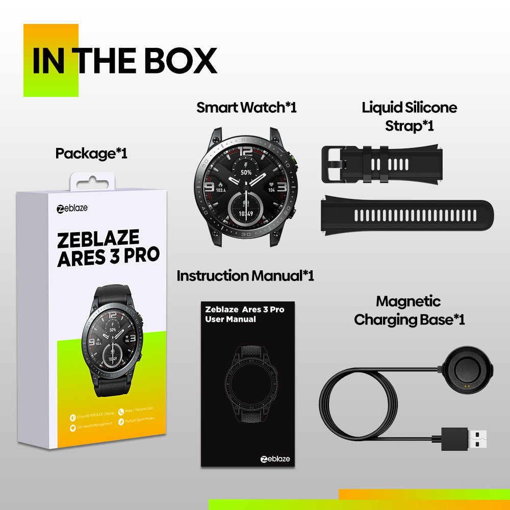 ZEBLAZE Ares 3 Pro 1.43-inch AMOLED Screen Smart Watch Heart Rate Monitoring Bluetooth Calling Sports Smart Bracelet