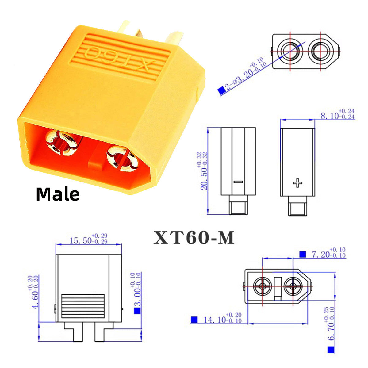 PW-052-MM XT60 0.5m Extension Cable 12AWG Male to Male Connector for RC Battery Power Station