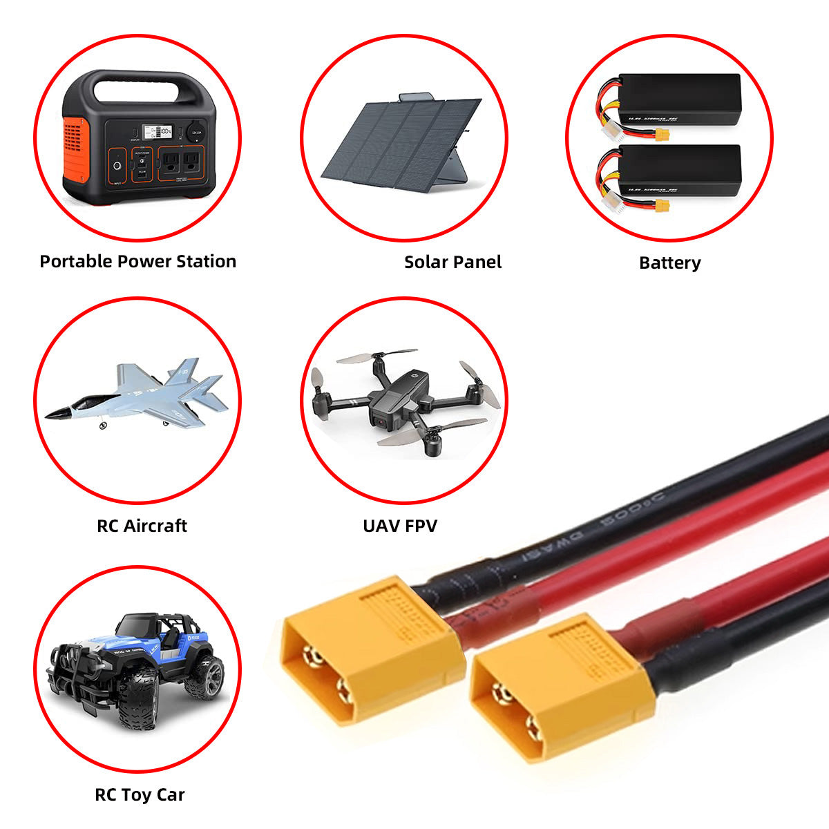 PW-052-MM XT60 0.5m Extension Cable 12AWG Male to Male Connector for RC Battery Power Station