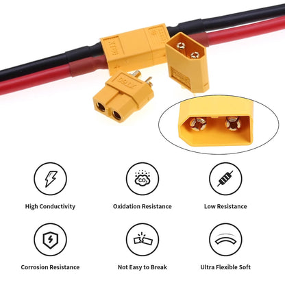 PW-052-MM XT60 0.5m Extension Cable 12AWG Male to Male Connector for RC Battery Power Station