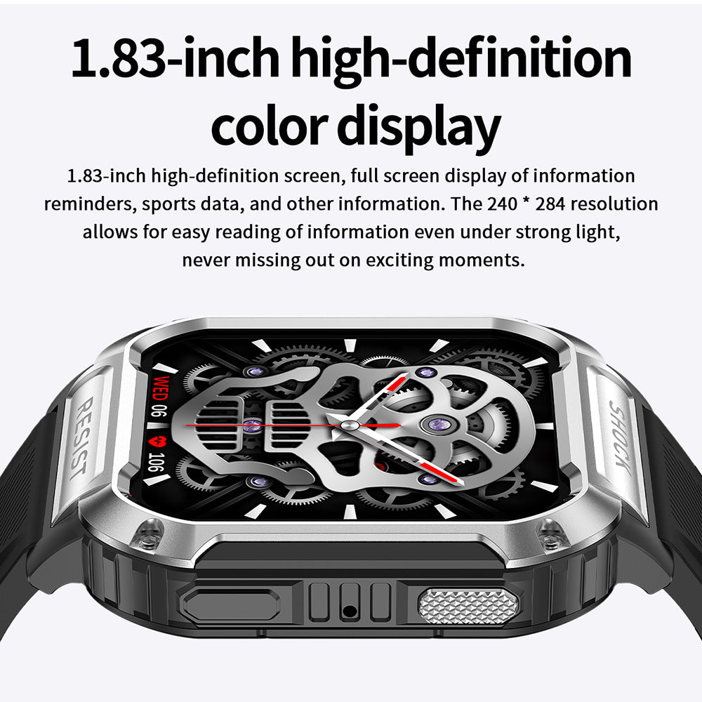 NK36 1.83-inch Smart Bracelet Square Metal Case Bluetooth Call IP67 Water Resistant Multi-Mode Sports Watch