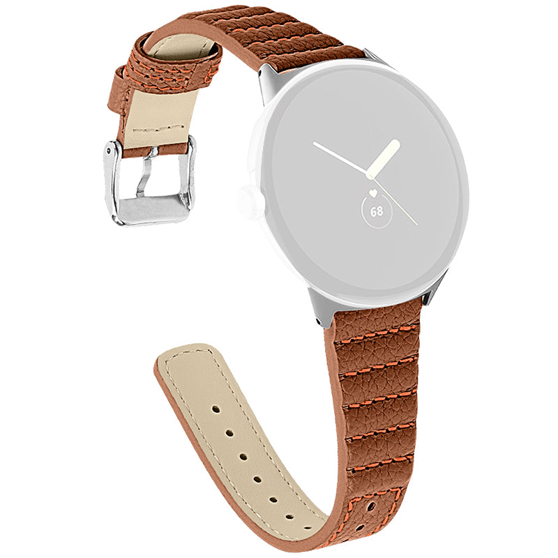 Wave Shape Stitching Watch Strap for Google Pixel Watch Genuine Leather Watch Band