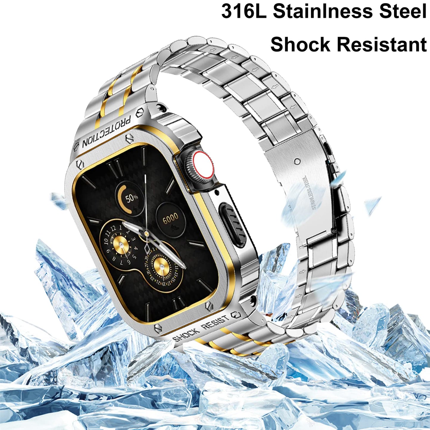 For Apple Watch Series 6 / 5 / 4 / SE (2022) / SE 44mm 5 Beads Metal Watch Strap Integral Watch Band with Case