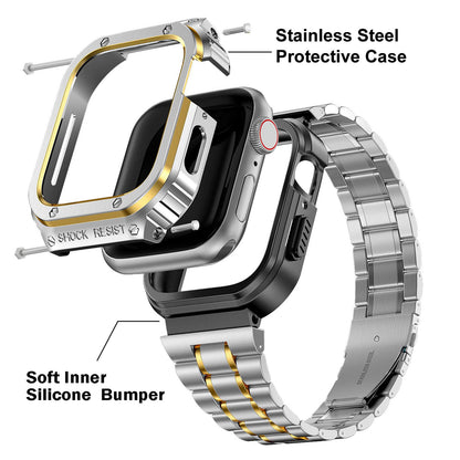 For Apple Watch Series 6 / 5 / 4 / SE (2022) / SE 44mm 5 Beads Metal Watch Strap Integral Watch Band with Case