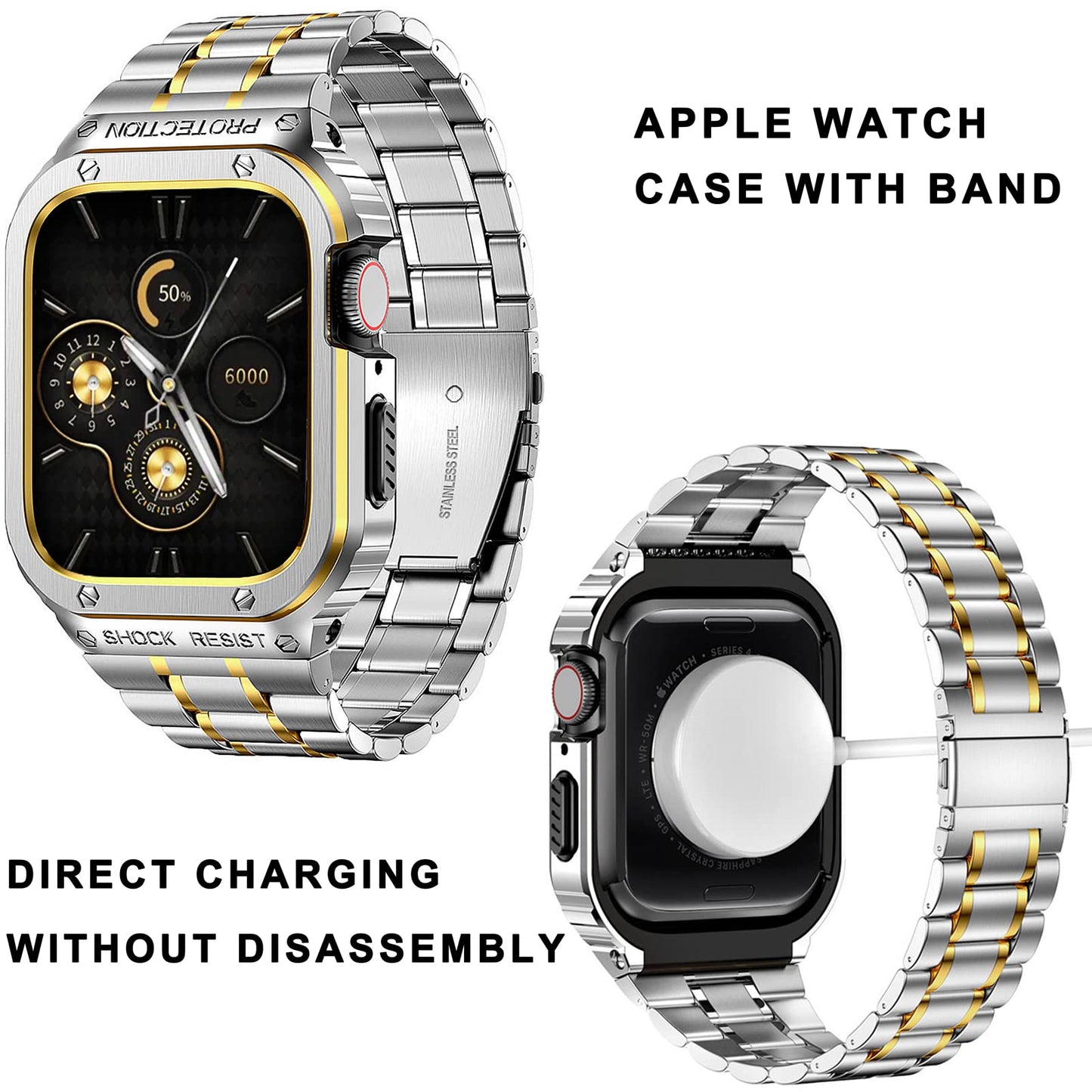 For Apple Watch Series 6 / 5 / 4 / SE (2022) / SE 44mm 5 Beads Metal Watch Strap Integral Watch Band with Case