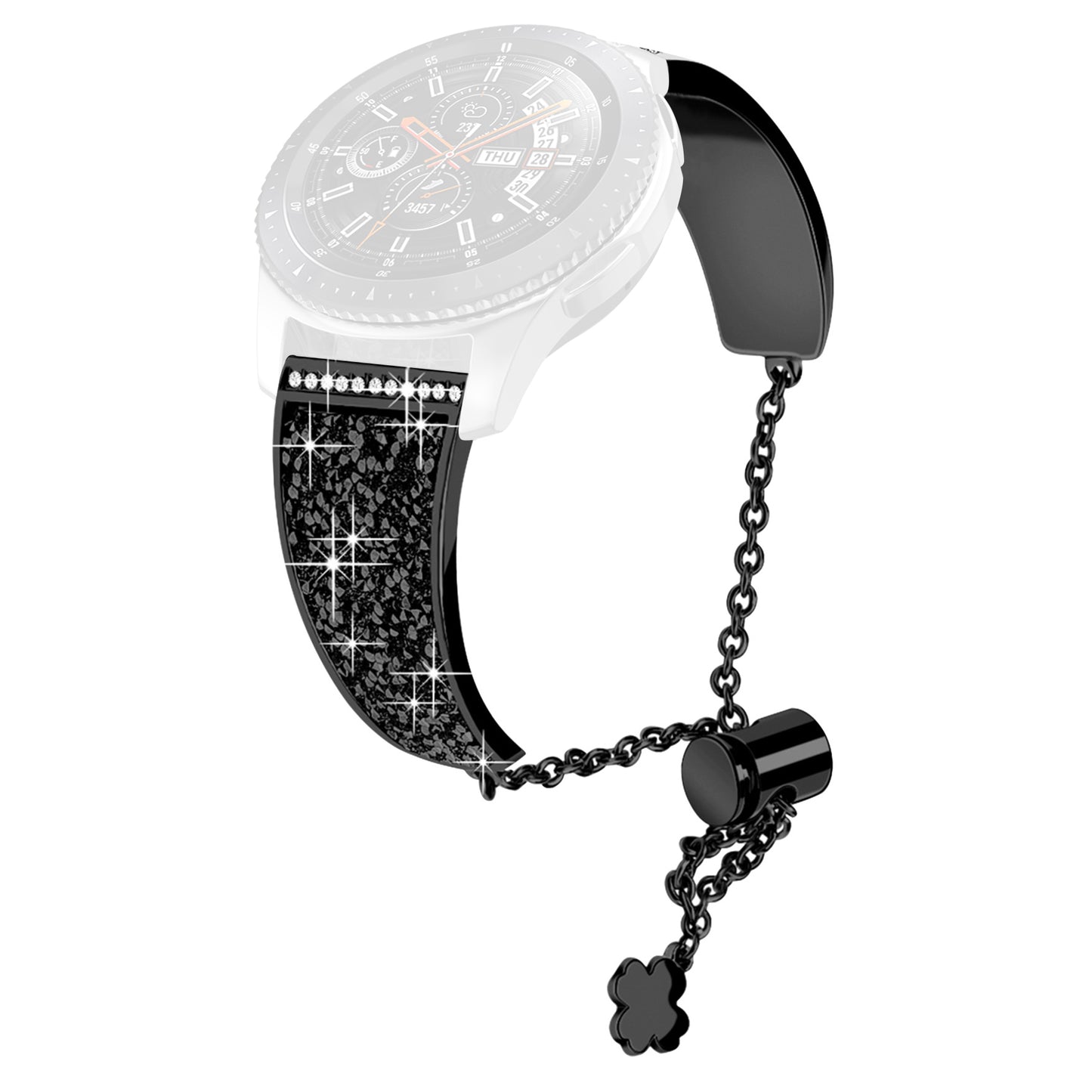 Chain Watch Band for Garmin Venu 2 / Forerunner 265 / 255 , Rhinestone Decor 22mm Metal Wristband Strap