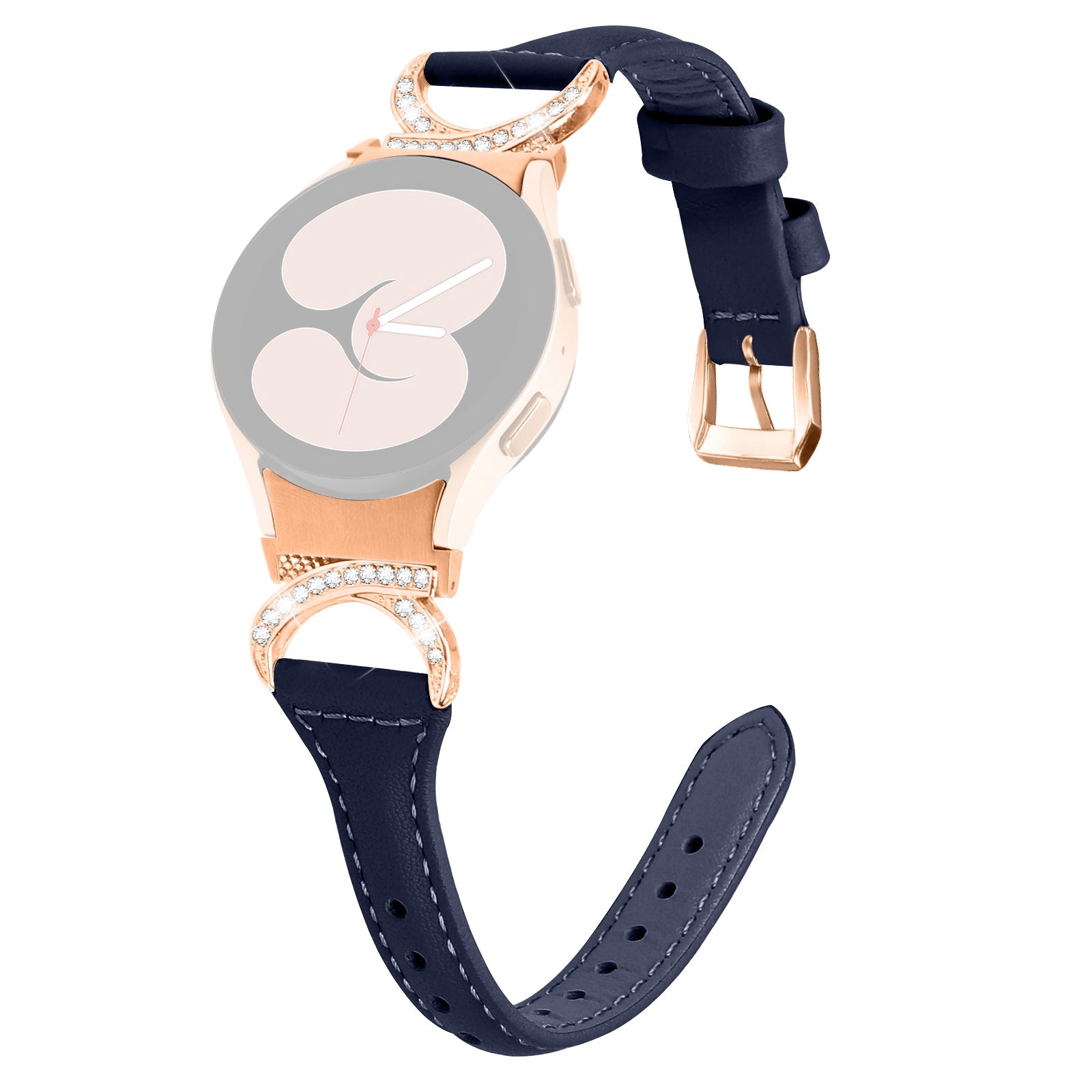 For Samsung Galaxy Watch6 40mm 44mm / Watch6 Classic 43mm 47mm / Watch 5 40mm 44mm / Watch4 40mm 44mm Leather Watch Band Rhinestone Wrist Strap with Rose Gold Buckle