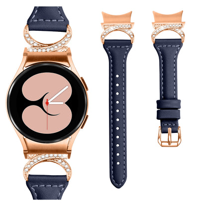 For Samsung Galaxy Watch6 40mm 44mm / Watch6 Classic 43mm 47mm / Watch 5 40mm 44mm / Watch4 40mm 44mm Leather Watch Band Rhinestone Wrist Strap with Rose Gold Buckle