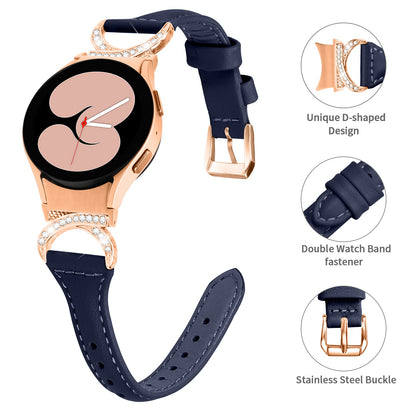 For Samsung Galaxy Watch6 40mm 44mm / Watch6 Classic 43mm 47mm / Watch 5 40mm 44mm / Watch4 40mm 44mm Leather Watch Band Rhinestone Wrist Strap with Rose Gold Buckle