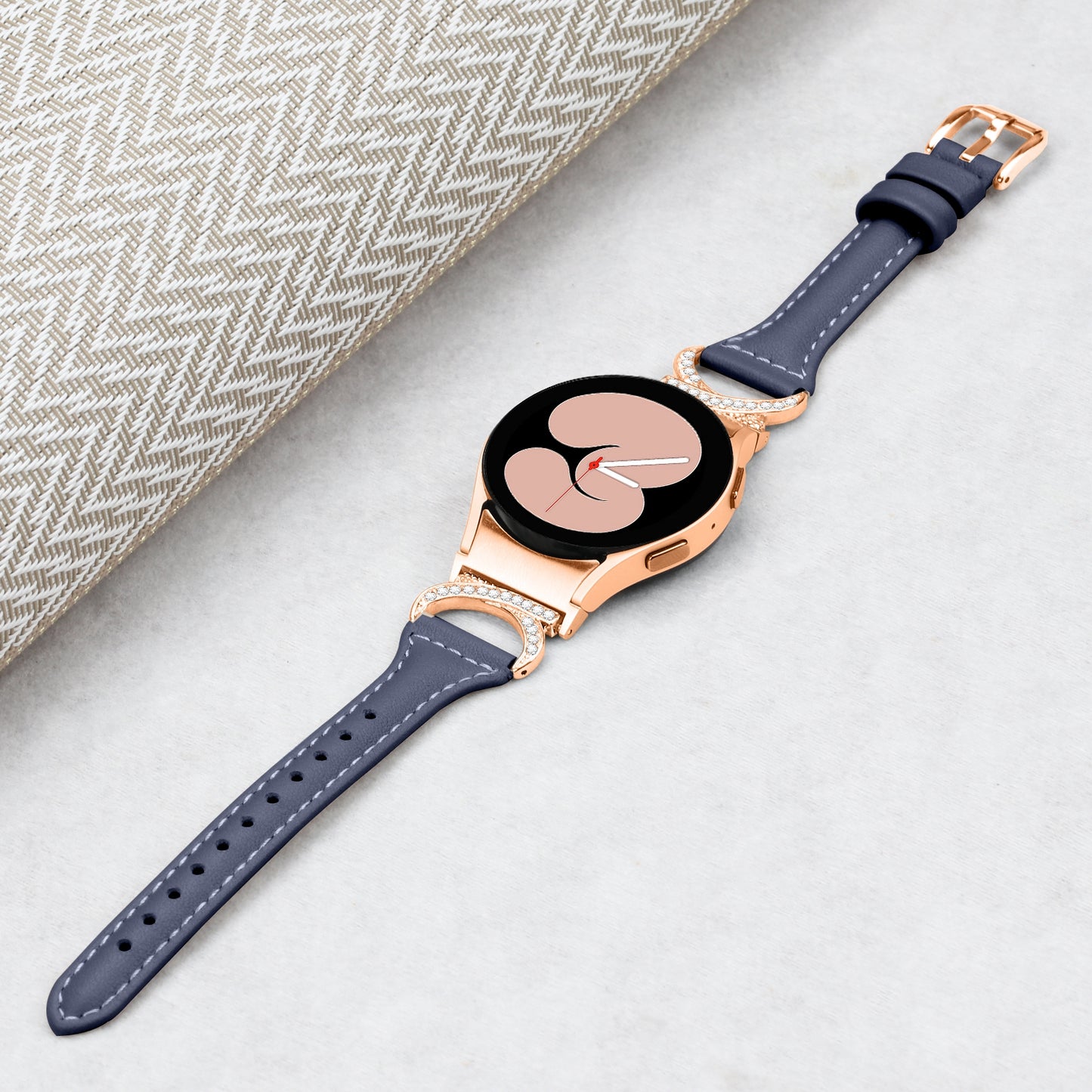 For Samsung Galaxy Watch6 40mm 44mm / Watch6 Classic 43mm 47mm / Watch 5 40mm 44mm / Watch4 40mm 44mm Leather Watch Band Rhinestone Wrist Strap with Rose Gold Buckle