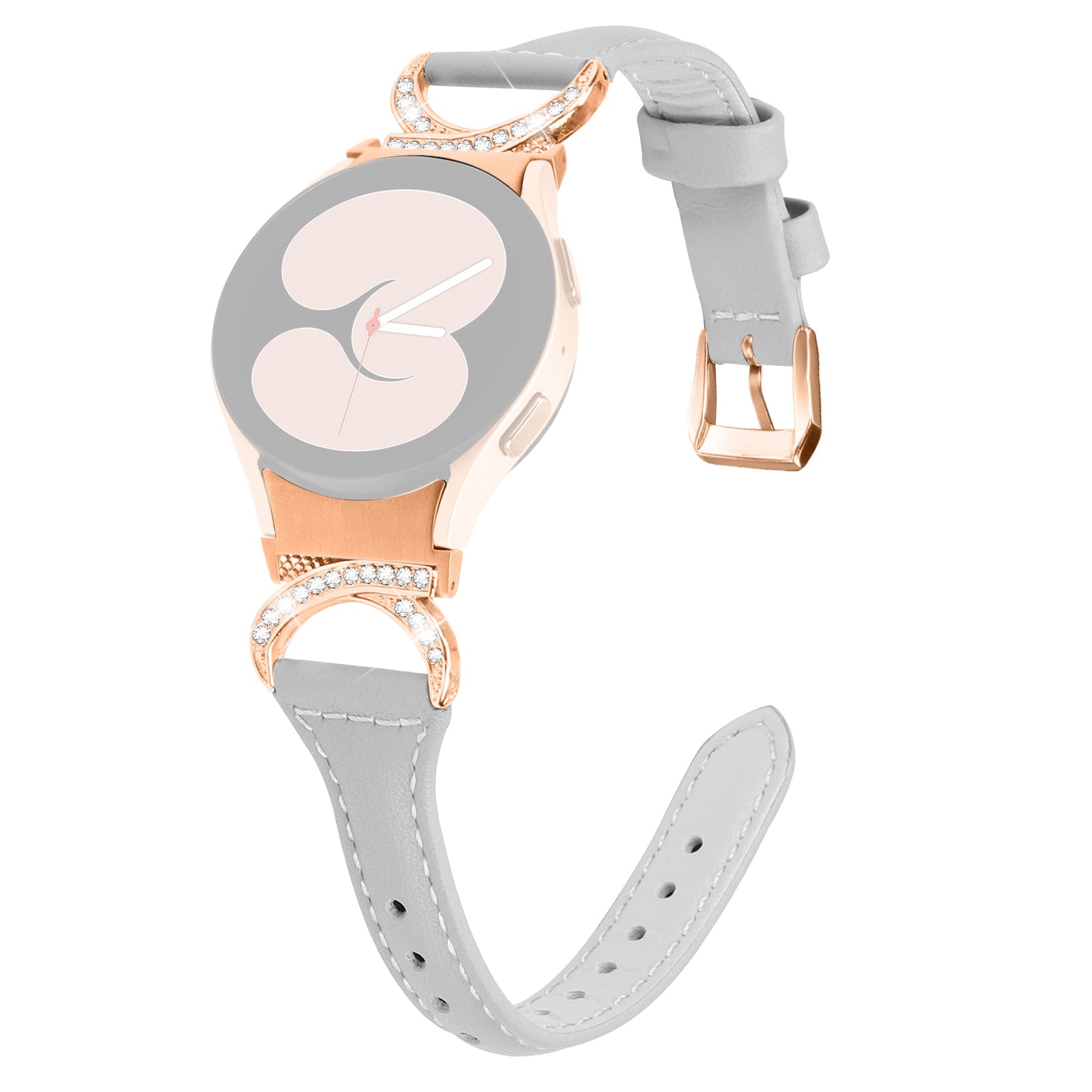 For Samsung Galaxy Watch6 40mm 44mm / Watch6 Classic 43mm 47mm / Watch 5 40mm 44mm / Watch4 40mm 44mm Leather Watch Band Rhinestone Wrist Strap with Rose Gold Buckle