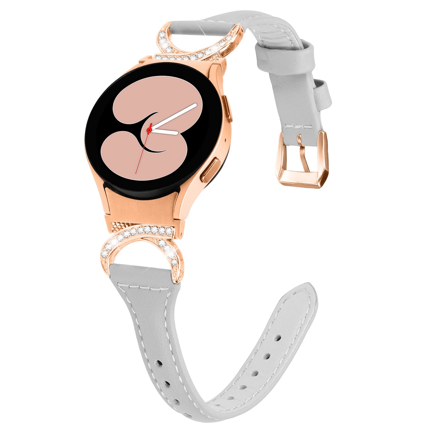 For Samsung Galaxy Watch6 40mm 44mm / Watch6 Classic 43mm 47mm / Watch 5 40mm 44mm / Watch4 40mm 44mm Leather Watch Band Rhinestone Wrist Strap with Rose Gold Buckle