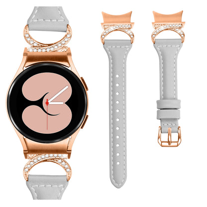 For Samsung Galaxy Watch6 40mm 44mm / Watch6 Classic 43mm 47mm / Watch 5 40mm 44mm / Watch4 40mm 44mm Leather Watch Band Rhinestone Wrist Strap with Rose Gold Buckle