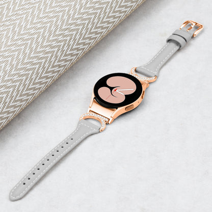 For Samsung Galaxy Watch6 40mm 44mm / Watch6 Classic 43mm 47mm / Watch 5 40mm 44mm / Watch4 40mm 44mm Leather Watch Band Rhinestone Wrist Strap with Rose Gold Buckle