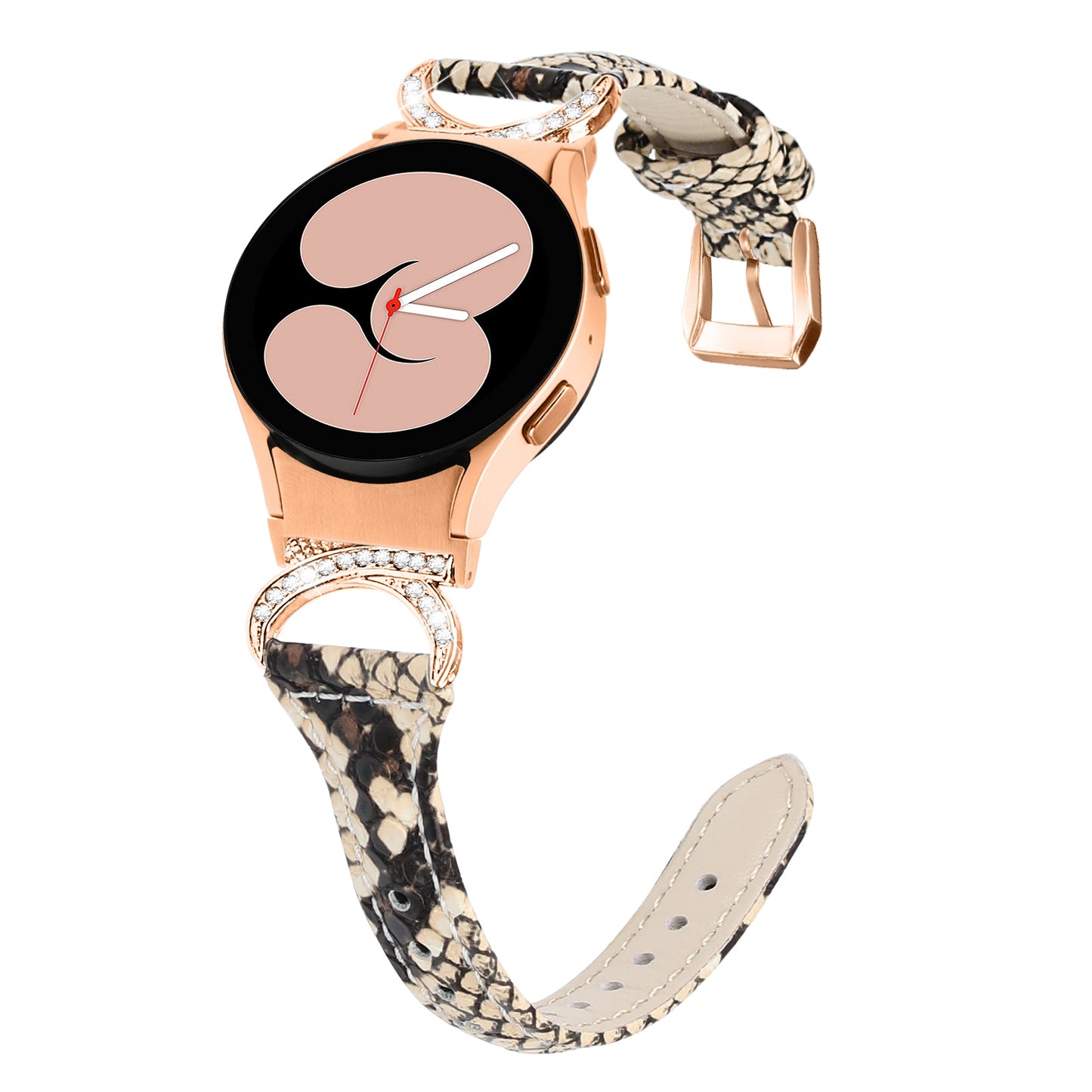 For Samsung Galaxy Watch6 40mm 44mm / Watch6 Classic 43mm 47mm / Watch 5 40mm 44mm / Watch4 40mm 44mm Leather Watch Band Rhinestone Wrist Strap with Rose Gold Buckle