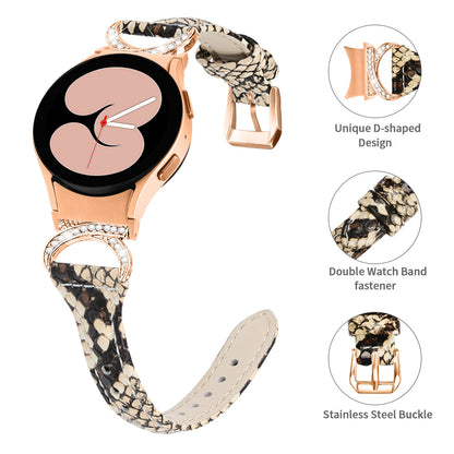 For Samsung Galaxy Watch6 40mm 44mm / Watch6 Classic 43mm 47mm / Watch 5 40mm 44mm / Watch4 40mm 44mm Leather Watch Band Rhinestone Wrist Strap with Rose Gold Buckle