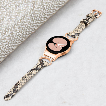 For Samsung Galaxy Watch6 40mm 44mm / Watch6 Classic 43mm 47mm / Watch 5 40mm 44mm / Watch4 40mm 44mm Leather Watch Band Rhinestone Wrist Strap with Rose Gold Buckle