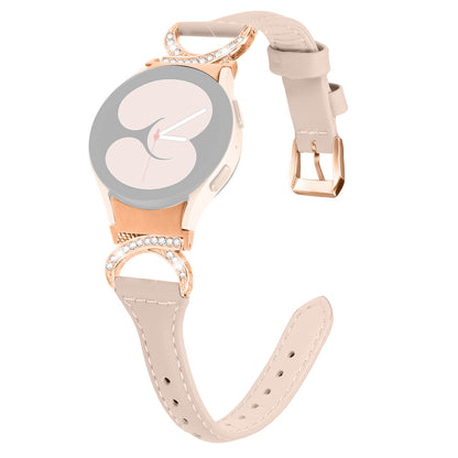 For Samsung Galaxy Watch6 40mm 44mm / Watch6 Classic 43mm 47mm / Watch 5 40mm 44mm / Watch4 40mm 44mm Leather Watch Band Rhinestone Wrist Strap with Rose Gold Buckle