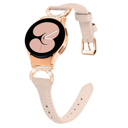 For Samsung Galaxy Watch6 40mm 44mm / Watch6 Classic 43mm 47mm / Watch 5 40mm 44mm / Watch4 40mm 44mm Leather Watch Band Rhinestone Wrist Strap with Rose Gold Buckle