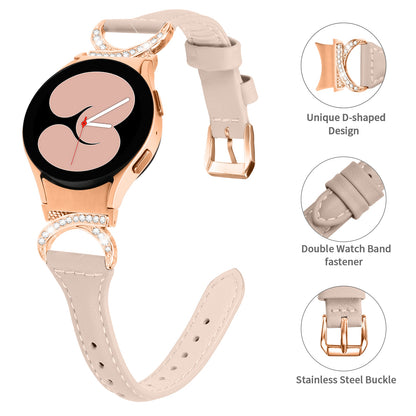 For Samsung Galaxy Watch6 40mm 44mm / Watch6 Classic 43mm 47mm / Watch 5 40mm 44mm / Watch4 40mm 44mm Leather Watch Band Rhinestone Wrist Strap with Rose Gold Buckle