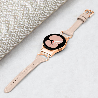 For Samsung Galaxy Watch6 40mm 44mm / Watch6 Classic 43mm 47mm / Watch 5 40mm 44mm / Watch4 40mm 44mm Leather Watch Band Rhinestone Wrist Strap with Rose Gold Buckle