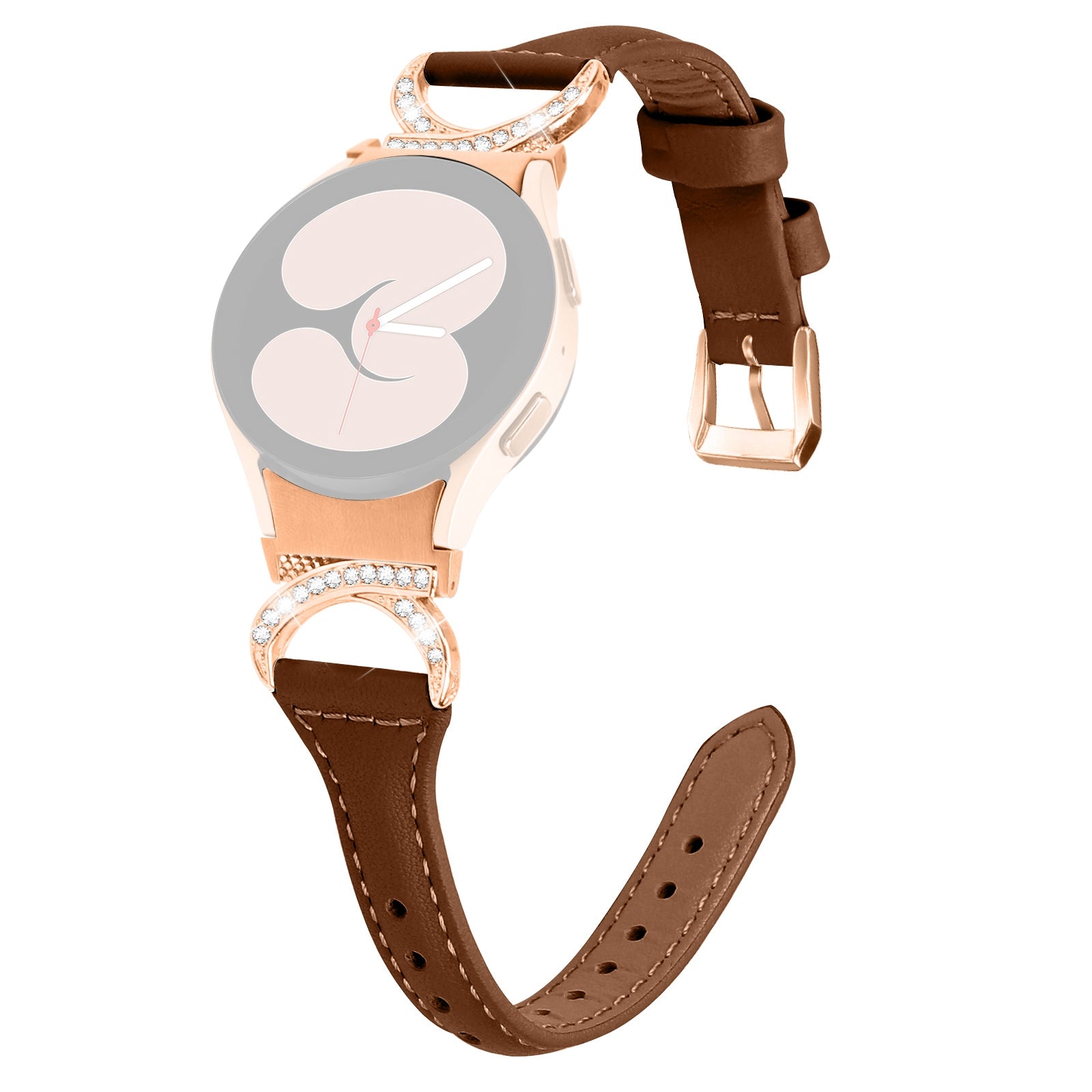 For Samsung Galaxy Watch6 40mm 44mm / Watch6 Classic 43mm 47mm / Watch 5 40mm 44mm / Watch4 40mm 44mm Leather Watch Band Rhinestone Wrist Strap with Rose Gold Buckle