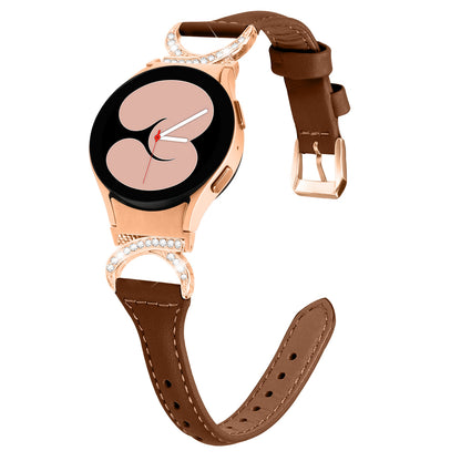 For Samsung Galaxy Watch6 40mm 44mm / Watch6 Classic 43mm 47mm / Watch 5 40mm 44mm / Watch4 40mm 44mm Leather Watch Band Rhinestone Wrist Strap with Rose Gold Buckle