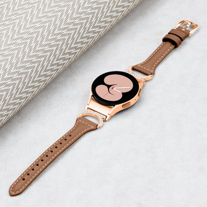 For Samsung Galaxy Watch6 40mm 44mm / Watch6 Classic 43mm 47mm / Watch 5 40mm 44mm / Watch4 40mm 44mm Leather Watch Band Rhinestone Wrist Strap with Rose Gold Buckle