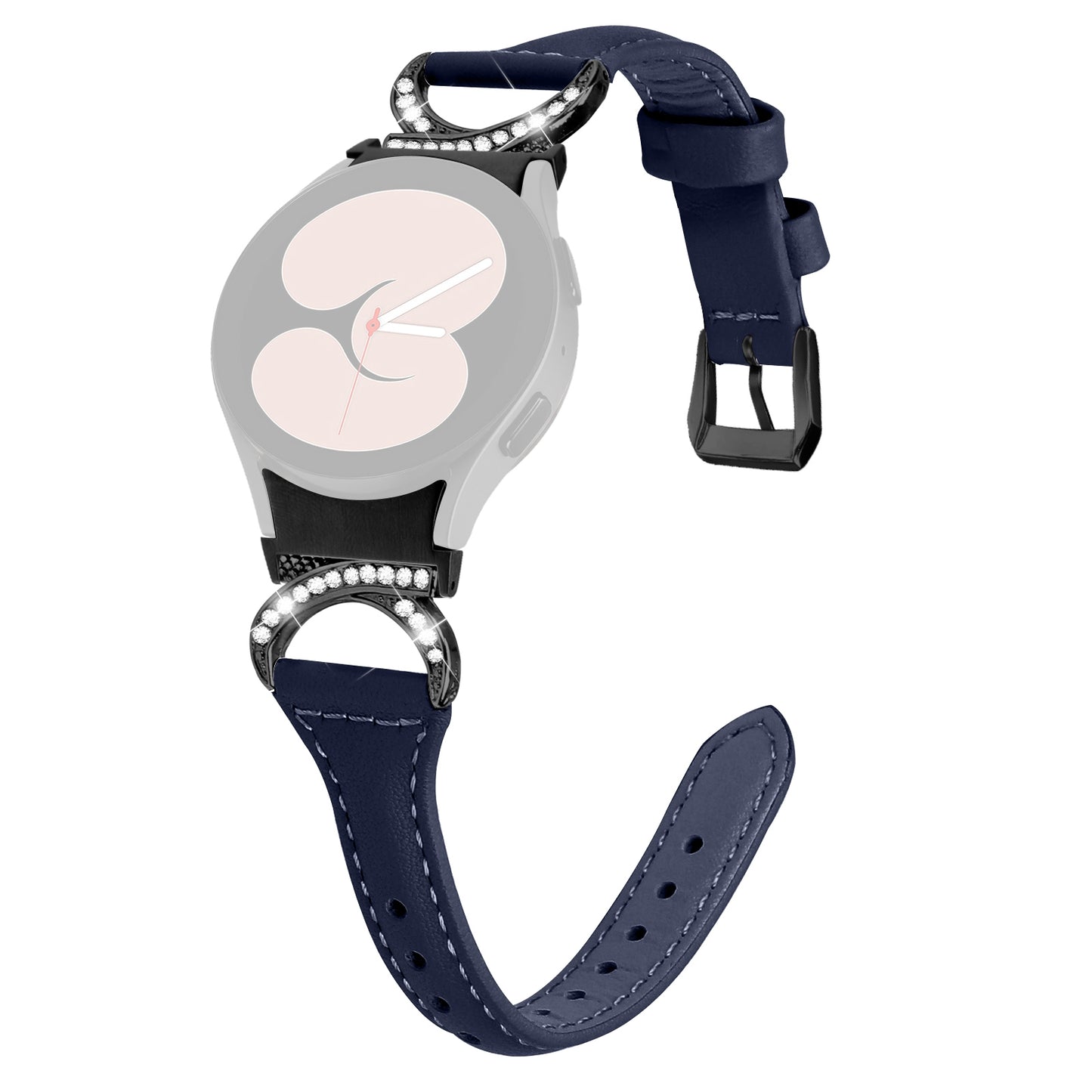 For Samsung Galaxy Watch6 40mm 44mm / Watch6 Classic 43mm 47mm / Watch 5 40mm 44mm / Watch4 40mm 44mm Watchband Rhinestone Leather Wrist Strap with Black Buckle