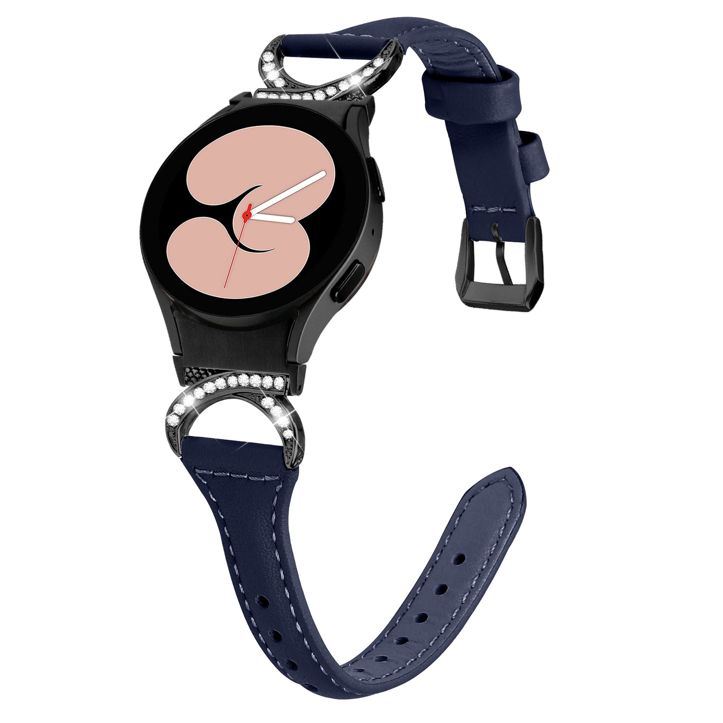 For Samsung Galaxy Watch6 40mm 44mm / Watch6 Classic 43mm 47mm / Watch 5 40mm 44mm / Watch4 40mm 44mm Watchband Rhinestone Leather Wrist Strap with Black Buckle