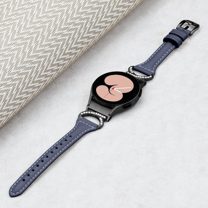 For Samsung Galaxy Watch6 40mm 44mm / Watch6 Classic 43mm 47mm / Watch 5 40mm 44mm / Watch4 40mm 44mm Watchband Rhinestone Leather Wrist Strap with Black Buckle