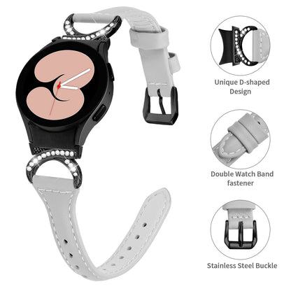 For Samsung Galaxy Watch6 40mm 44mm / Watch6 Classic 43mm 47mm / Watch 5 40mm 44mm / Watch4 40mm 44mm Watchband Rhinestone Leather Wrist Strap with Black Buckle