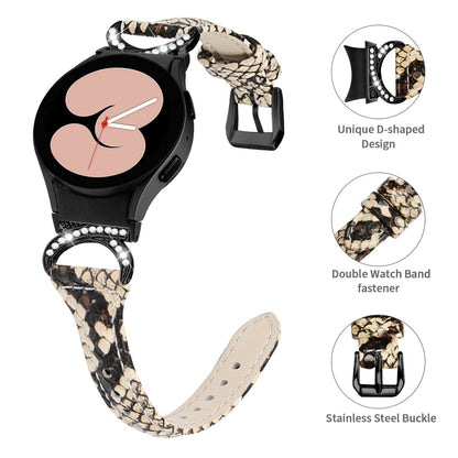 For Samsung Galaxy Watch6 40mm 44mm / Watch6 Classic 43mm 47mm / Watch 5 40mm 44mm / Watch4 40mm 44mm Watchband Rhinestone Leather Wrist Strap with Black Buckle