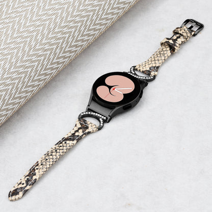 For Samsung Galaxy Watch6 40mm 44mm / Watch6 Classic 43mm 47mm / Watch 5 40mm 44mm / Watch4 40mm 44mm Watchband Rhinestone Leather Wrist Strap with Black Buckle