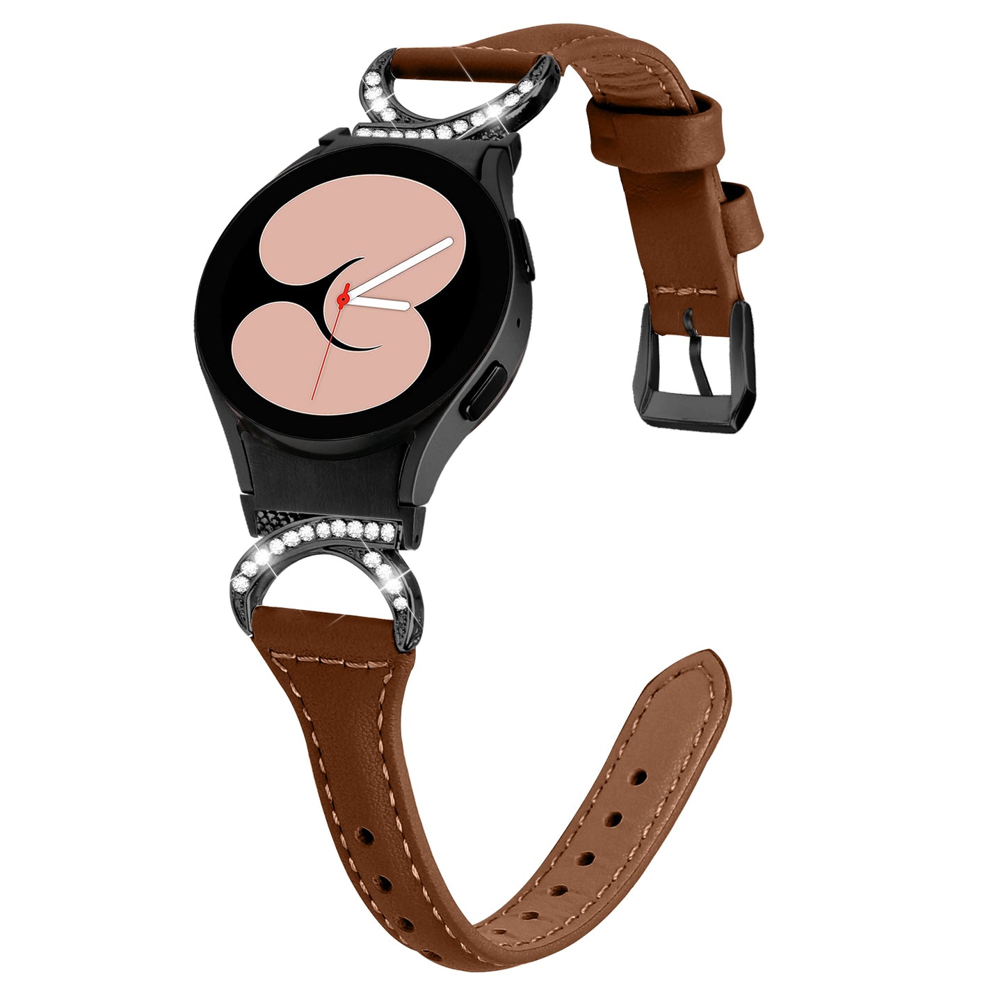 For Samsung Galaxy Watch6 40mm 44mm / Watch6 Classic 43mm 47mm / Watch 5 40mm 44mm / Watch4 40mm 44mm Watchband Rhinestone Leather Wrist Strap with Black Buckle