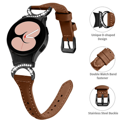 For Samsung Galaxy Watch6 40mm 44mm / Watch6 Classic 43mm 47mm / Watch 5 40mm 44mm / Watch4 40mm 44mm Watchband Rhinestone Leather Wrist Strap with Black Buckle