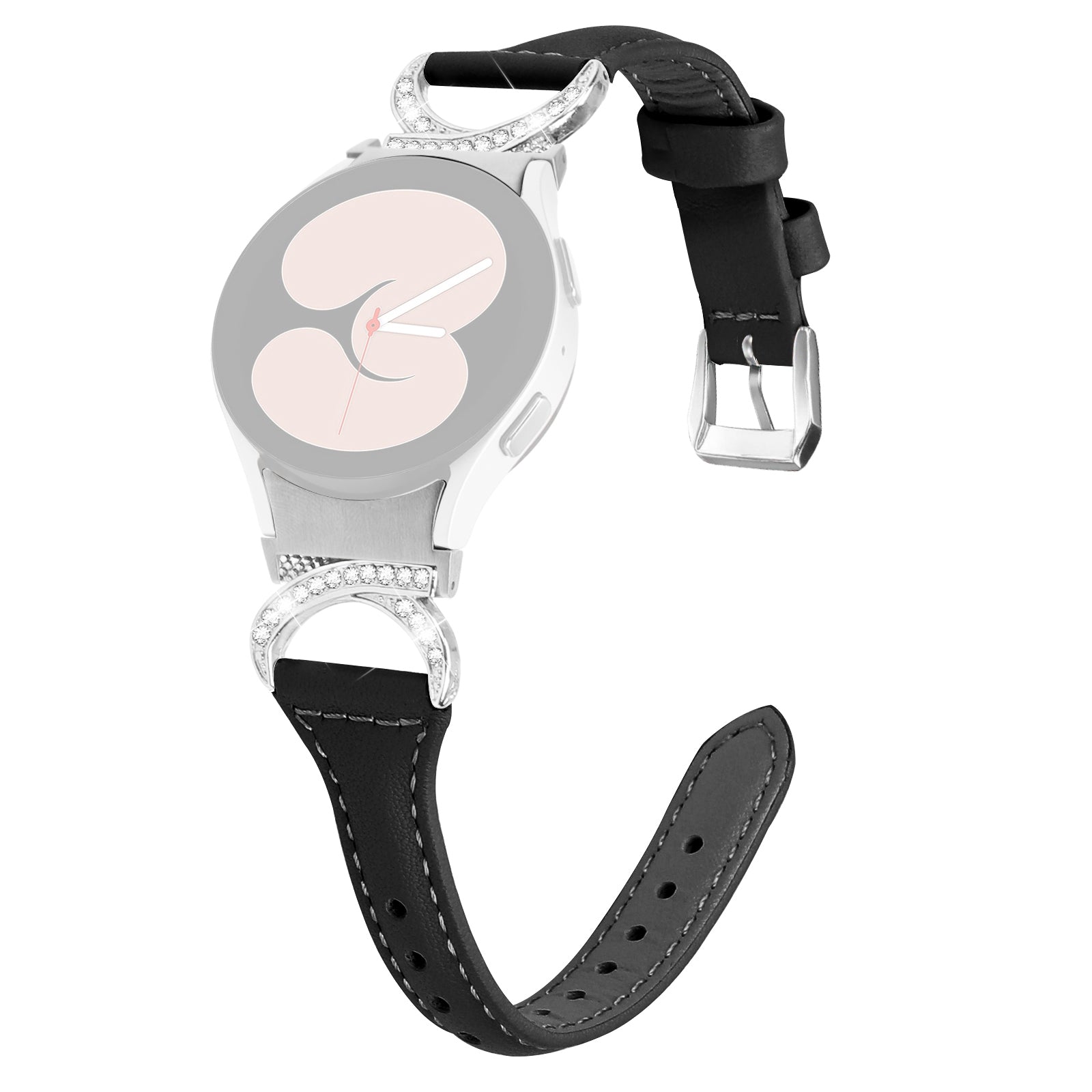 For Samsung Galaxy Watch6 40mm 44mm / Watch6 Classic 43mm 47mm / Watch 5 40mm 44mm / Watch4 40mm 44mm Watch Strap PU Leather Rhinestone Watchband with Silver Buckle