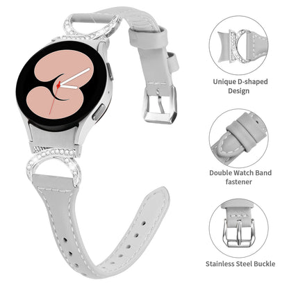 For Samsung Galaxy Watch6 40mm 44mm / Watch6 Classic 43mm 47mm / Watch 5 40mm 44mm / Watch4 40mm 44mm Watch Strap PU Leather Rhinestone Watchband with Silver Buckle