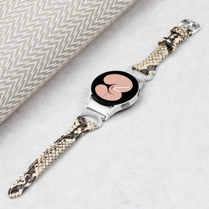 For Samsung Galaxy Watch6 40mm 44mm / Watch6 Classic 43mm 47mm / Watch 5 40mm 44mm / Watch4 40mm 44mm Watch Strap PU Leather Rhinestone Watchband with Silver Buckle