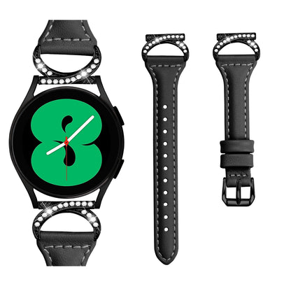 For Samsung Galaxy Watch 3 41mm / Watch6 40mm 44mm / Watch6 Classic 43mm 47mm / Watch 5 40mm 44mm / Watch4 40mm 44mm Watch Strap 20mm Leather Wristband with Black Buckle