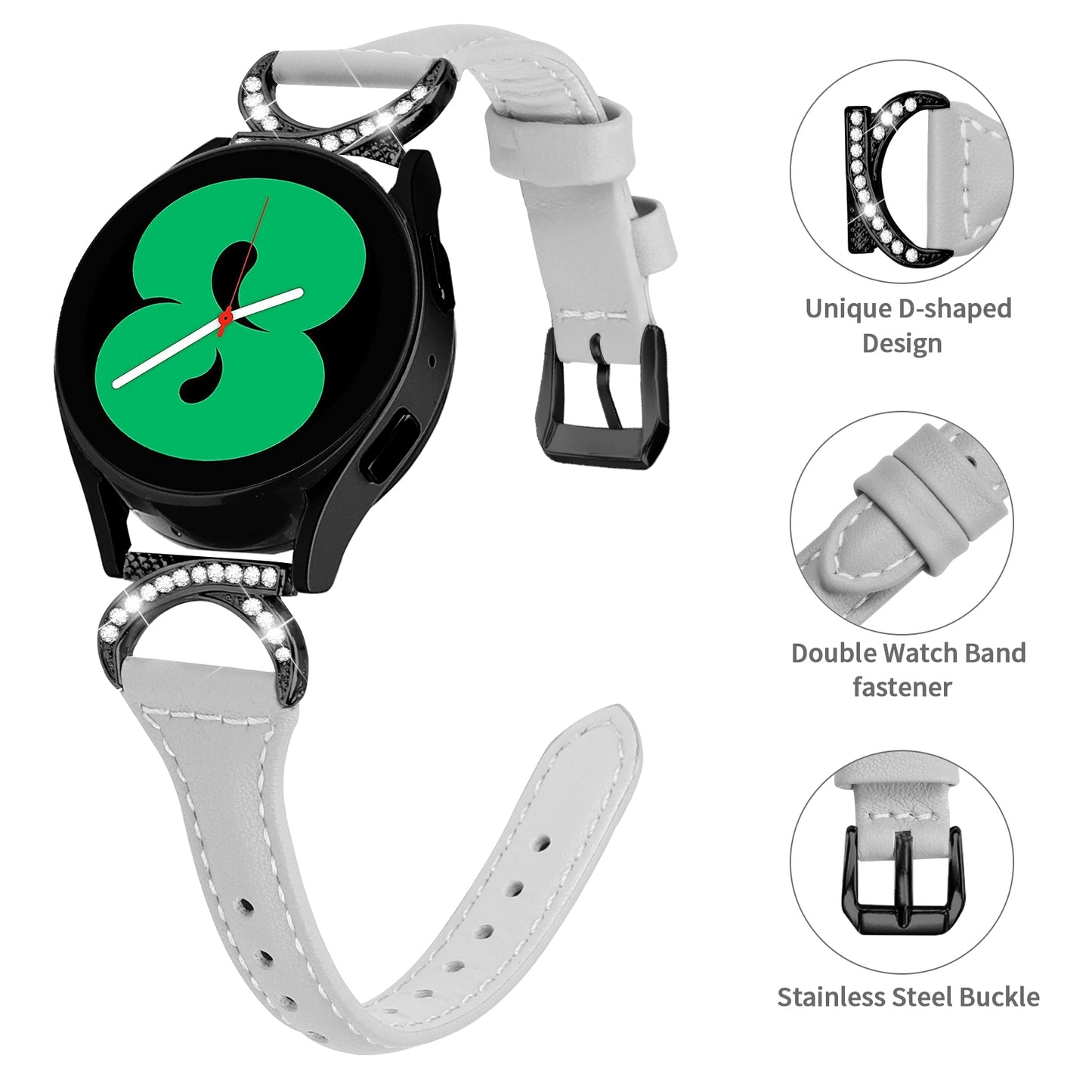 For Samsung Galaxy Watch 3 41mm / Watch6 40mm 44mm / Watch6 Classic 43mm 47mm / Watch 5 40mm 44mm / Watch4 40mm 44mm Watch Strap 20mm Leather Wristband with Black Buckle