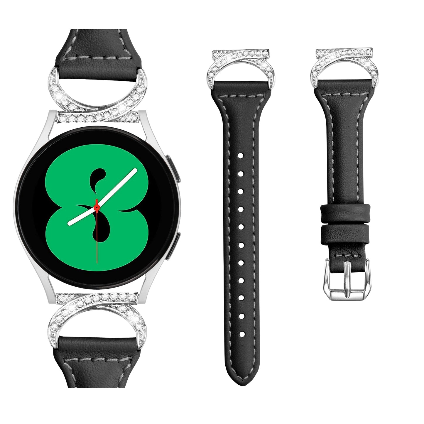 For Samsung Galaxy Watch 3 41mm / Watch6 40mm 44mm / Watch6 Classic 43mm 47mm / Watch 5 40mm 44mm / Watch4 40mm 44mm Leather Watch Band 20mm Wrist Strap with Silver Buckle