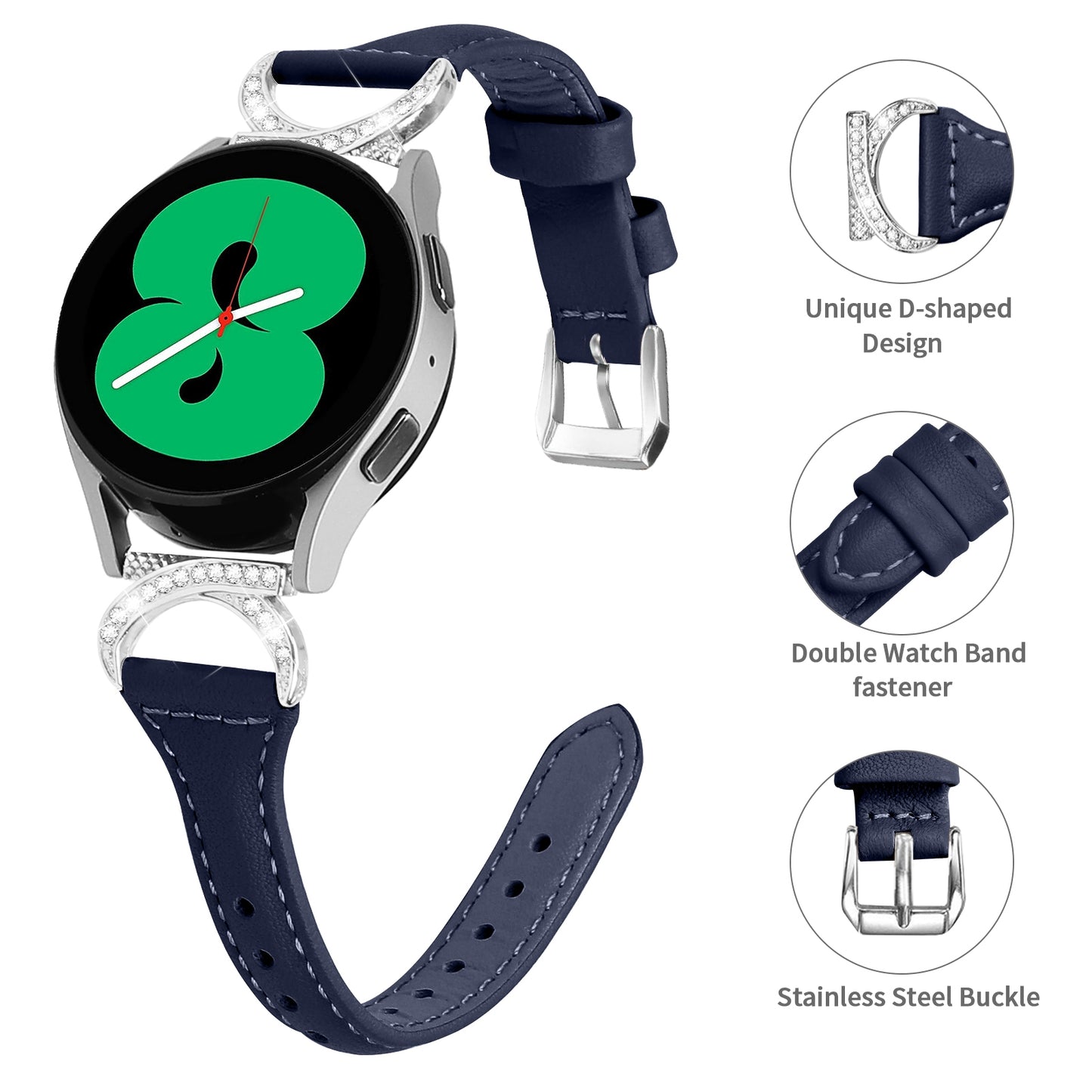 For Samsung Galaxy Watch 3 41mm / Watch6 40mm 44mm / Watch6 Classic 43mm 47mm / Watch 5 40mm 44mm / Watch4 40mm 44mm Leather Watch Band 20mm Wrist Strap with Silver Buckle