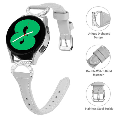 For Samsung Galaxy Watch 3 41mm / Watch6 40mm 44mm / Watch6 Classic 43mm 47mm / Watch 5 40mm 44mm / Watch4 40mm 44mm Leather Watch Band 20mm Wrist Strap with Silver Buckle