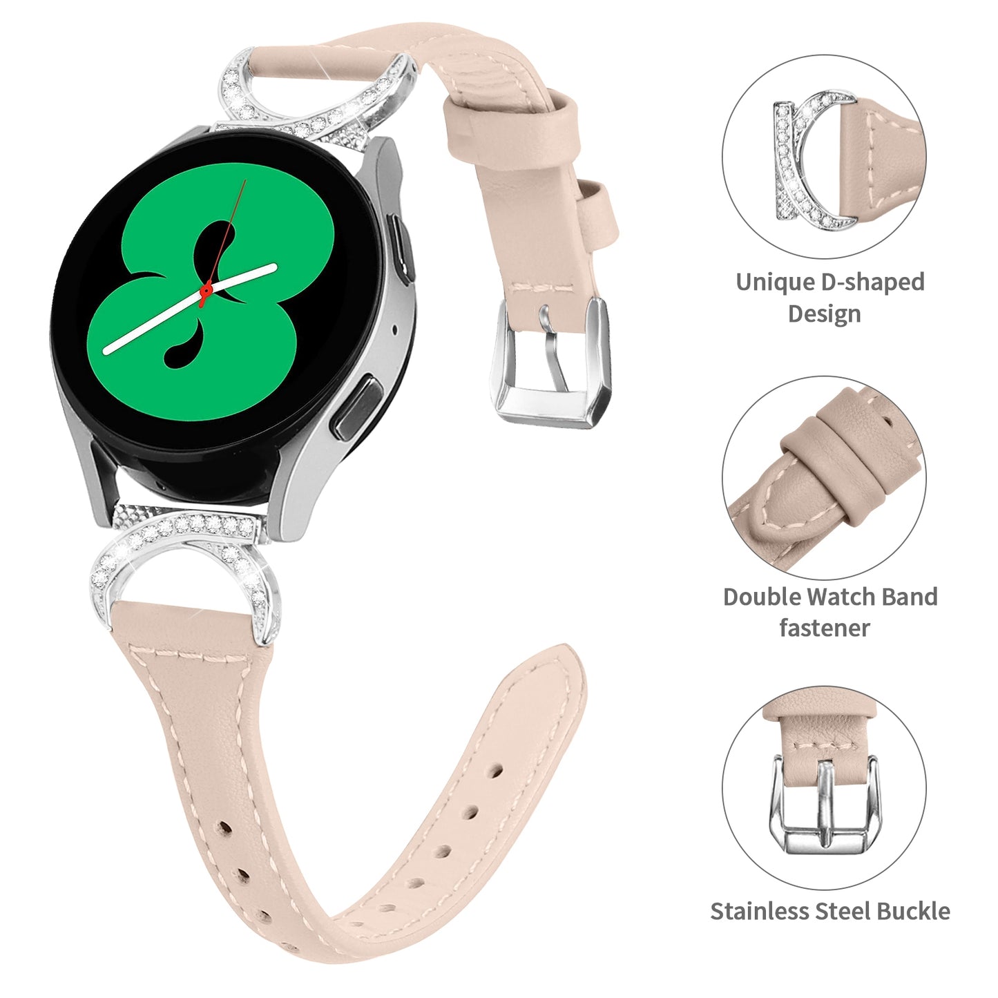 For Samsung Galaxy Watch 3 41mm / Watch6 40mm 44mm / Watch6 Classic 43mm 47mm / Watch 5 40mm 44mm / Watch4 40mm 44mm Leather Watch Band 20mm Wrist Strap with Silver Buckle